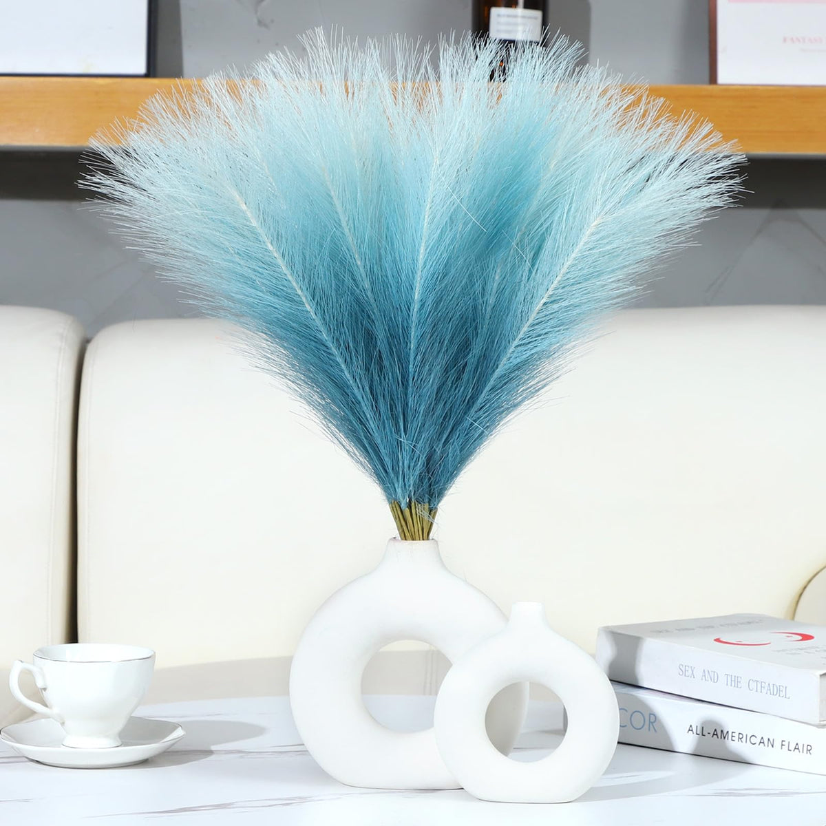 UREYMX Faux Pampas Grass Decor 17.7 Inch 30pcs, Artificial Pampas Grass Fluffy Home Decor, Short Vase Room Decor pompous Grass Flower Arrangement for Boho Home Wedding Decoration (Black,White,Grey)