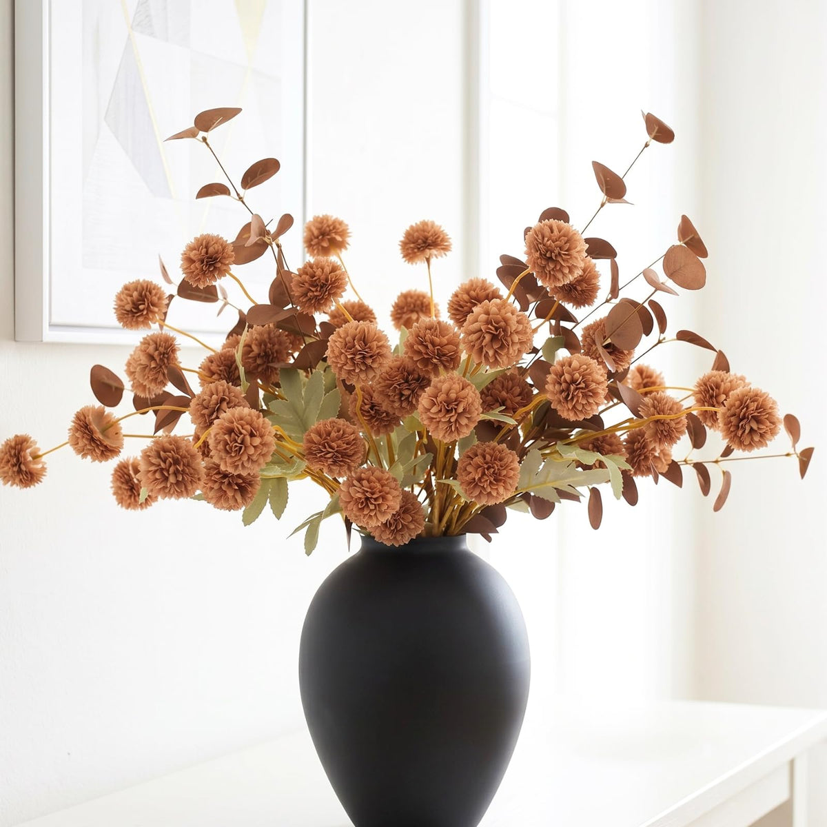 Faux Fall Flowers, Burnt Orange Artificial Floral Stems For Vase