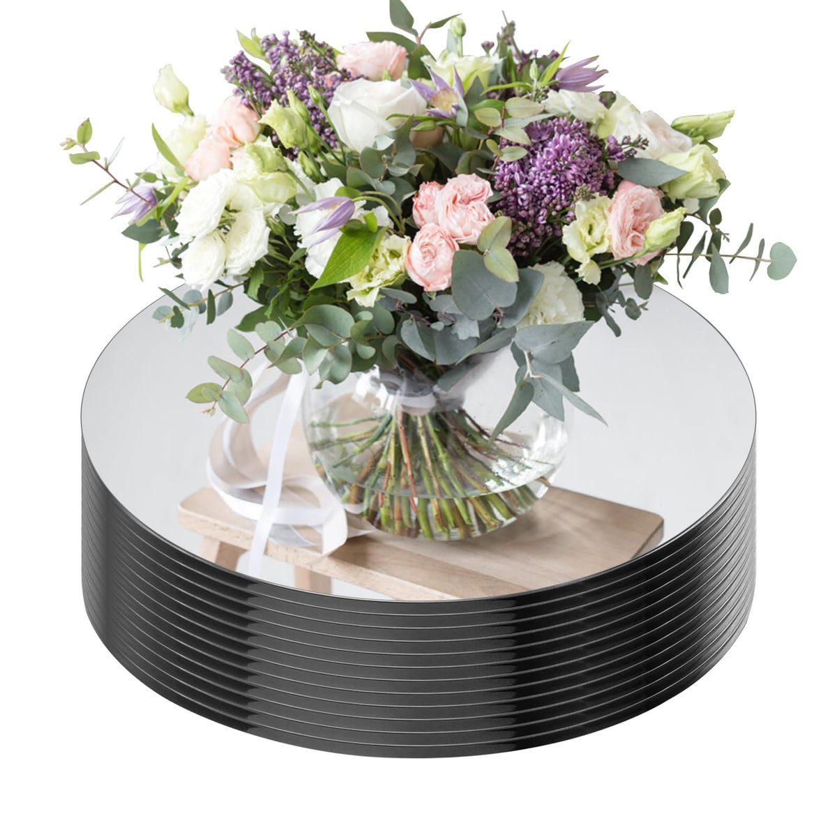 Seelenruhe 12" Round Mirrors for Centerpieces for Tables, Round Mirrors Trays Plates for Centerpieces, Wedding Decorations, Baby Shower Party, Christmas Decorations, 2mm, 12 PCS