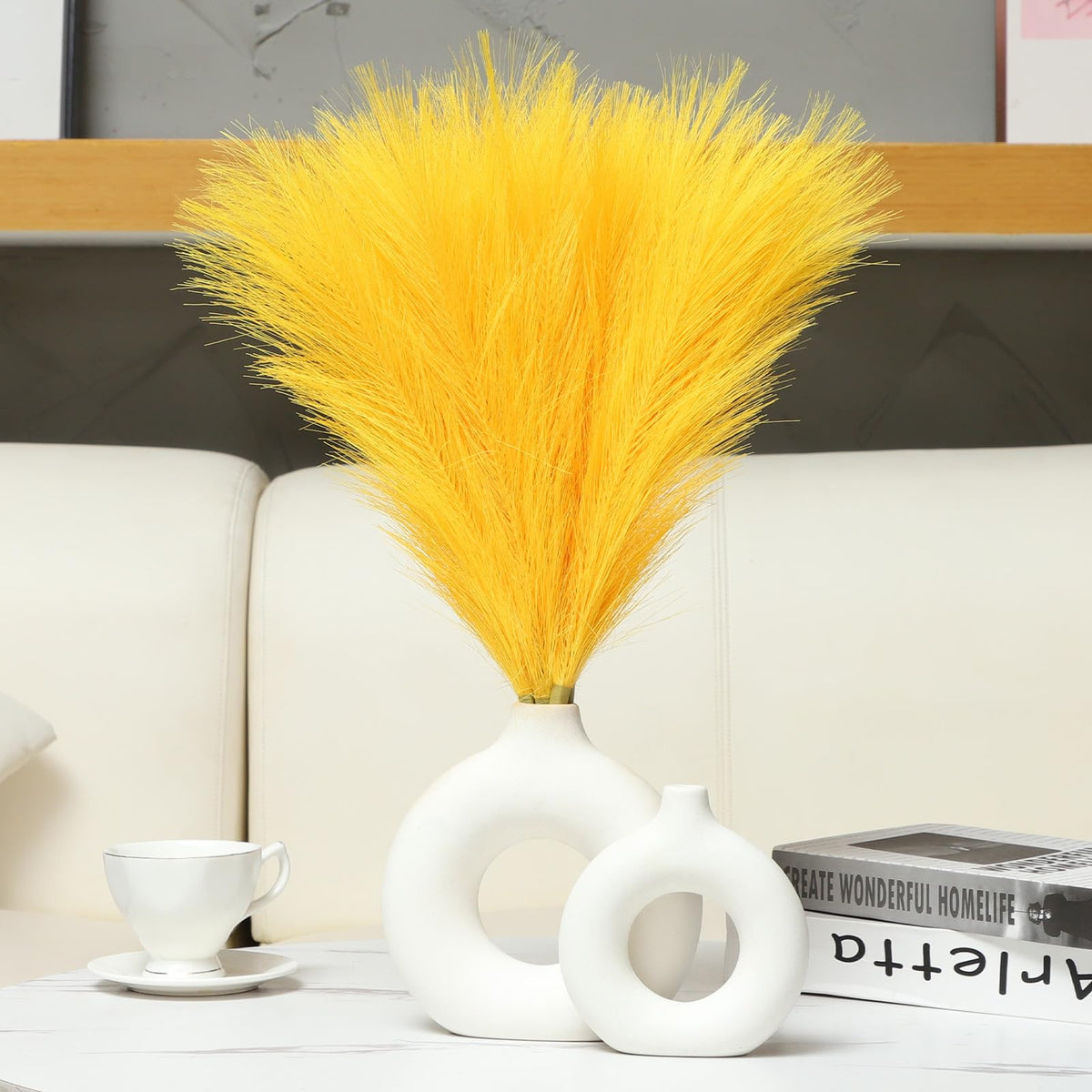 UREYMX Faux Pampas Grass Decor 17.7 Inch 30pcs, Artificial Pampas Grass Fluffy Home Decor, Short Vase Room Decor pompous Grass Flower Arrangement for Boho Home Wedding Decoration (Black,White,Grey)