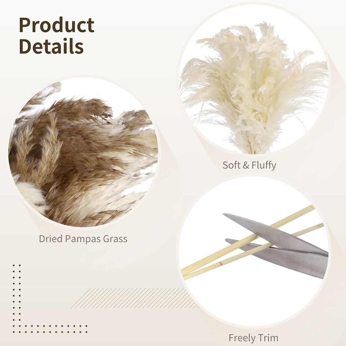 60 PCS Natural Dried Pampas Grass, Fluffy Pompas Grass Stems Mixed Tones, 18 in Bohemian Decor Arrangement for Living Room Accents, Coffee Table Display, Bedroom Vase Decoration