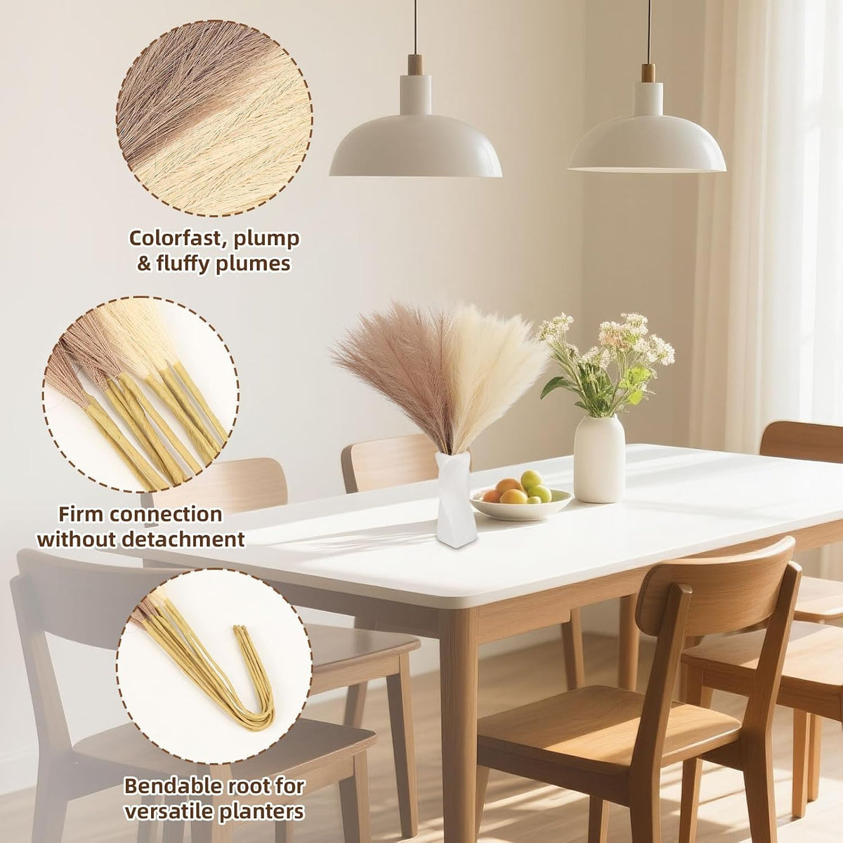 30pcs Pampas Grass Decor,21" Artificial Pompous Grass Bulk,Small Vase Filler Pompas Grass for Home Wedding Living Room Wall Party Decoration (Beige,Light Brown, 21 Inch 30 Pcs)