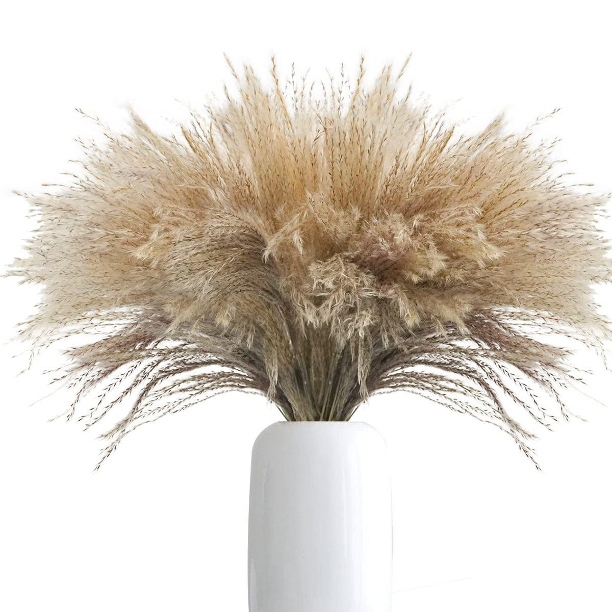 Uieke 100Pcs Natural Dried Pampas Grass Plume 17inch Tall Dried Flowers Large Faux Reed Artificial Plants for Wedding Flower Arrangements Farmhouse Wreath Door Centerpiece Home Décor Brown