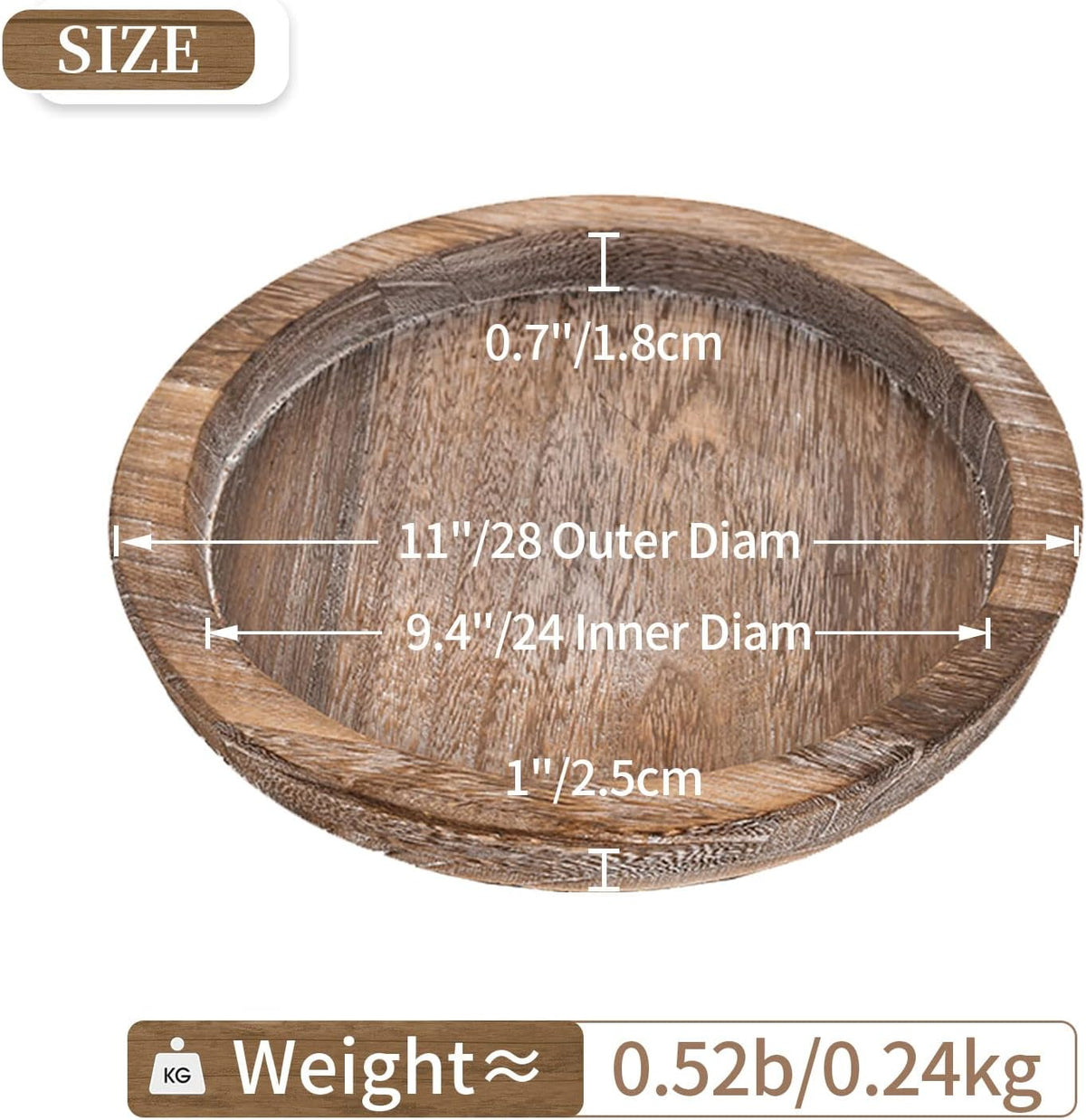 Hanobe Wooden Tray for Coffee Table, Decorative Round Candle Holder Plate