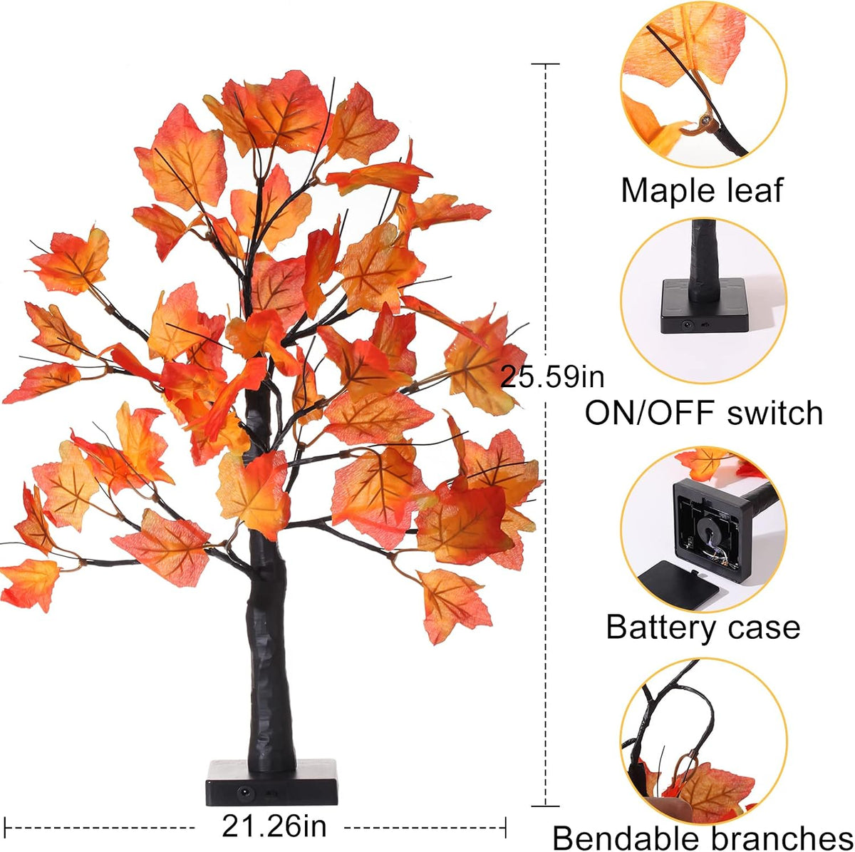 2 Pack Lighted Maple Tree 20 Inch 48LED Fall Artificial Tree for Thanksgiving Harvest Indoor Decoration