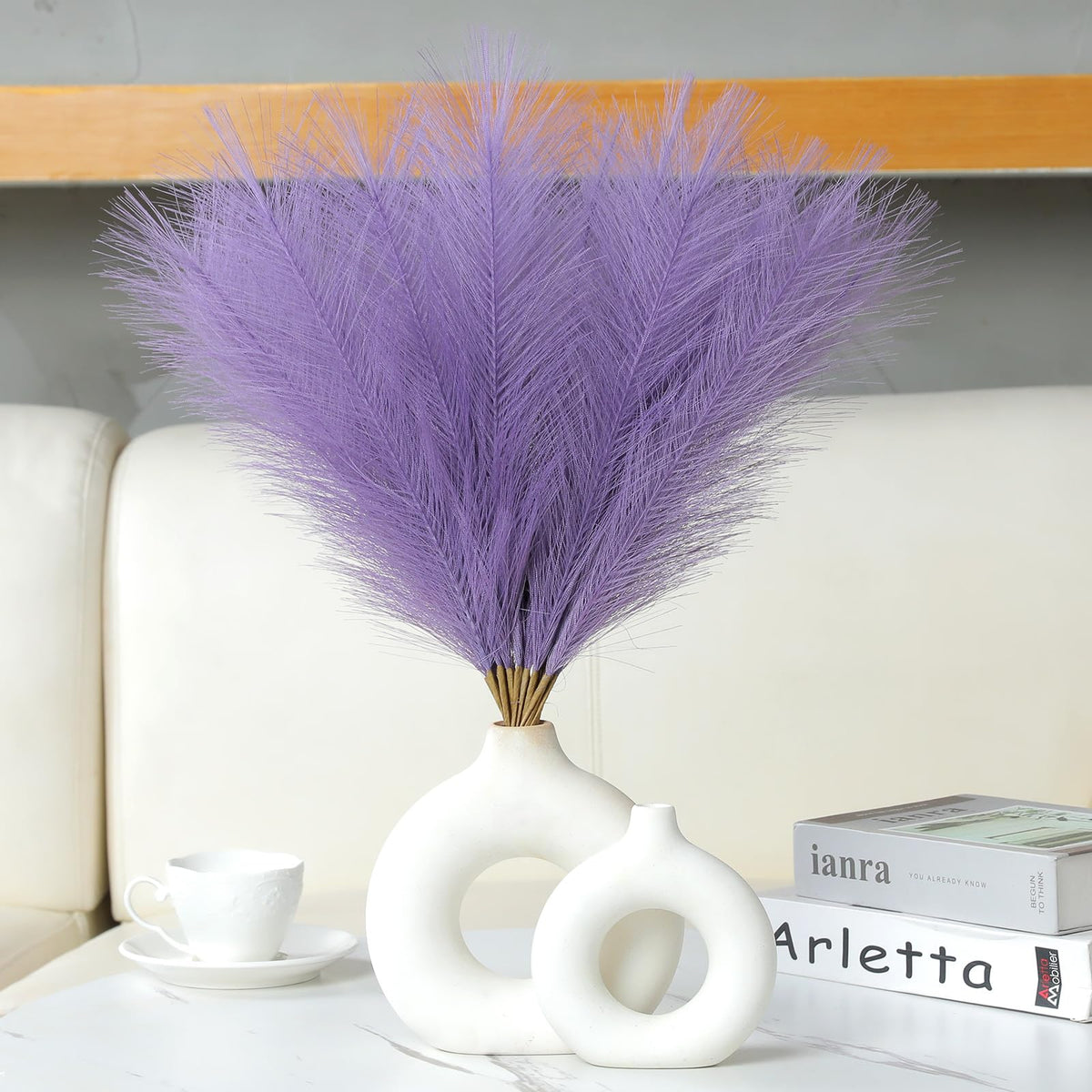 UREYMX Faux Pampas Grass Decor 17.7 Inch 30pcs, Artificial Pampas Grass Fluffy Home Decor, Short Vase Room Decor pompous Grass Flower Arrangement for Boho Home Wedding Decoration (Black,White,Grey)