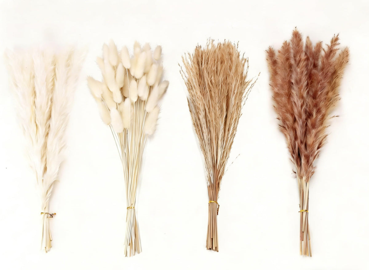 17Inch Natural Dried Pampas Grass 30 Stems - Boho Home Decor for Table Centerpieces, Wedding, Floral Arrangements(Natural)
