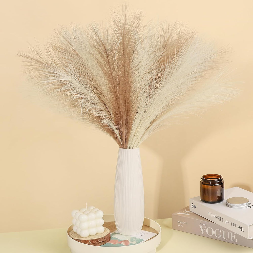 SeptCat 30 Pcs Pampas Grass Decor 21.7" Fluffy Faux Short Brown Pampas Grass Artificial Small Pompas Grass Flower Vase Filler for Home Wedding Living Room Wall Party Decoration