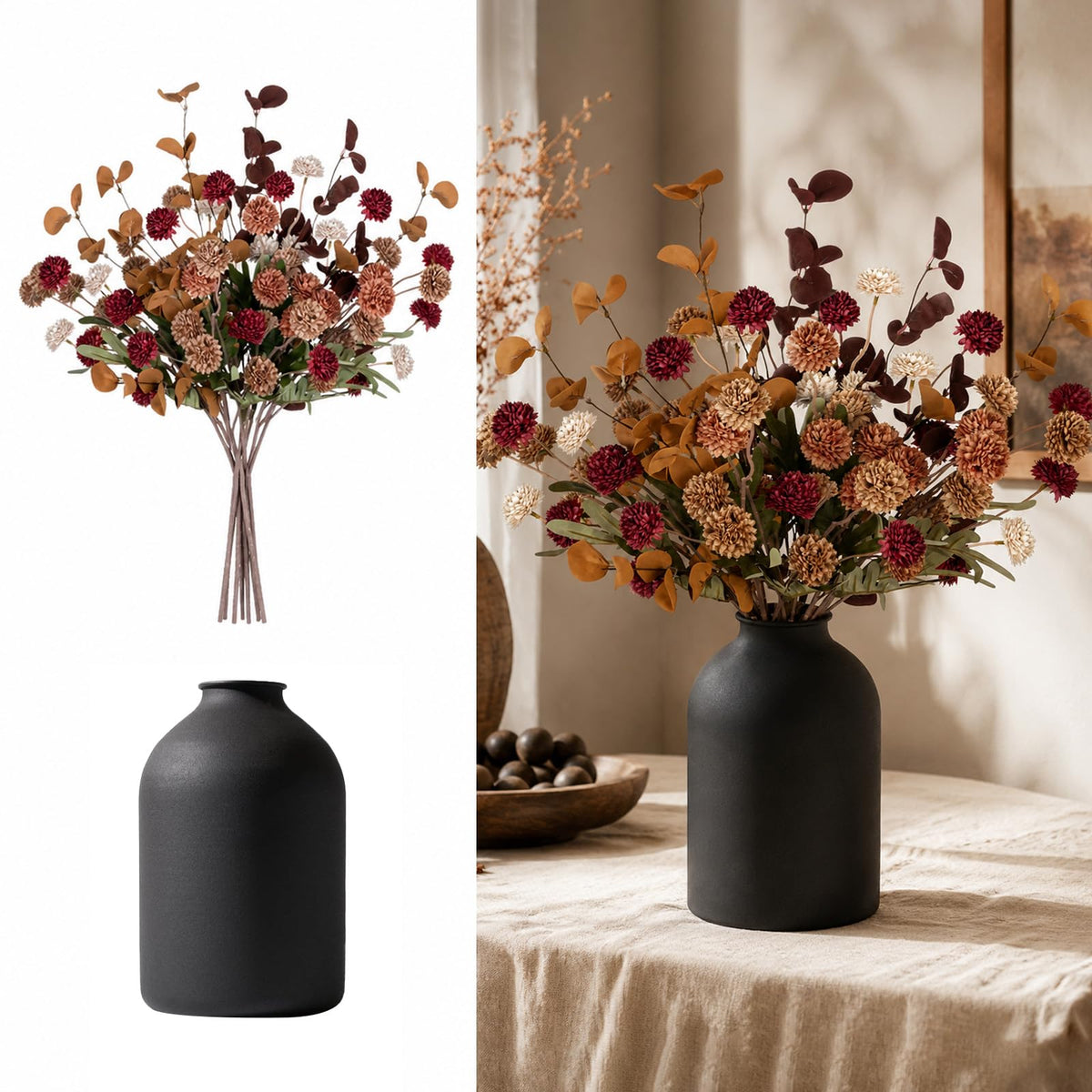 BLOSMON Fake Flowers Centerpieces for Tables, Beige Mums for Dining Room
