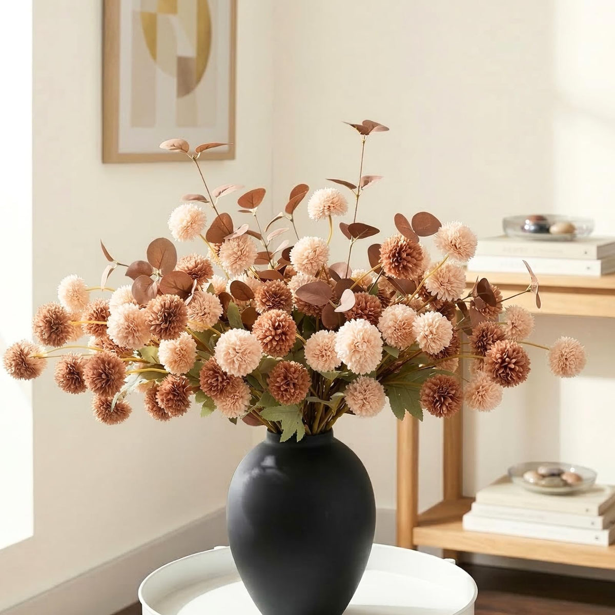Faux Fall Flowers, Burnt Orange Artificial Floral Stems For Vase