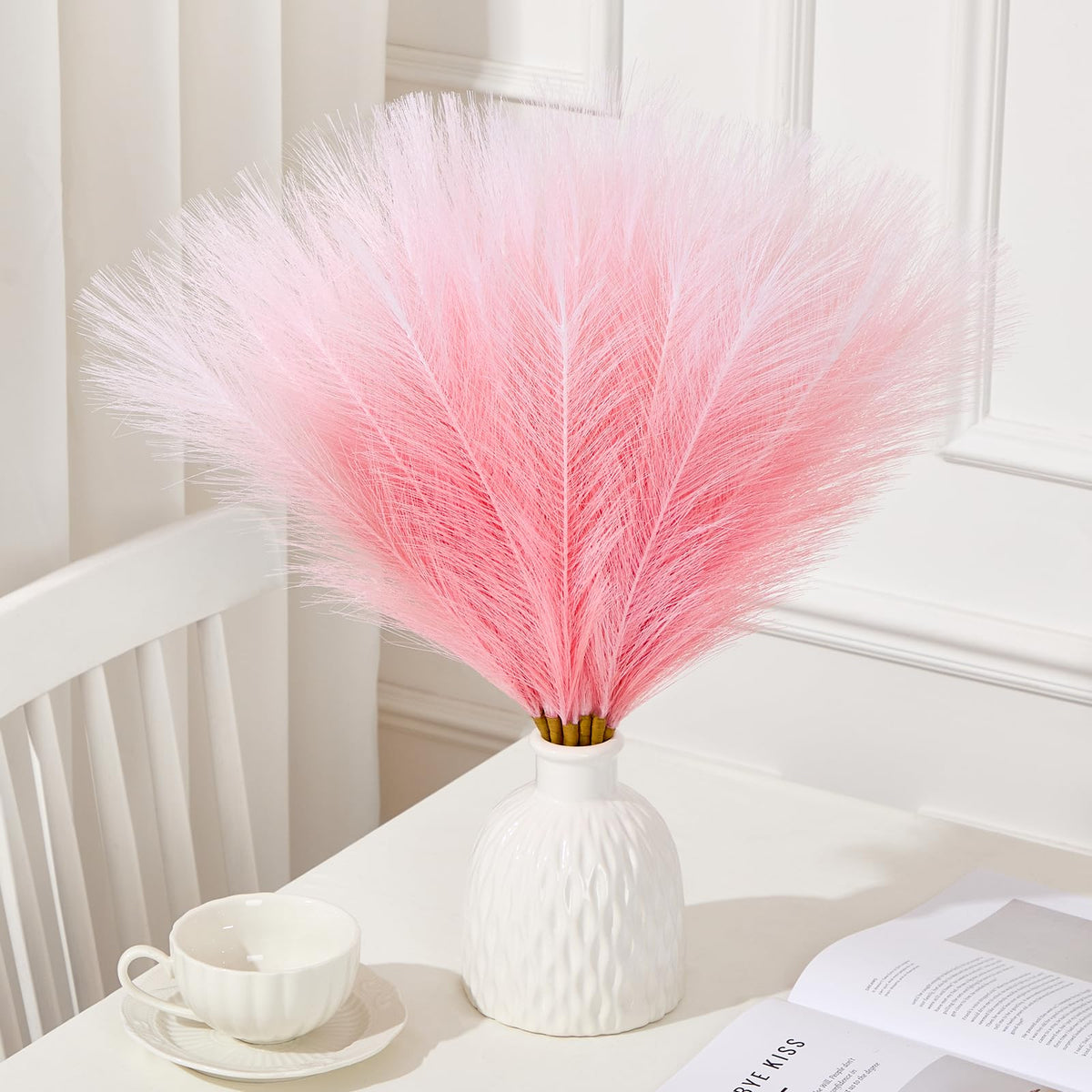 Serwalin 6PCS 17.7 Inch Black Pampas Grass Decor Gothic Feather Vase Filler