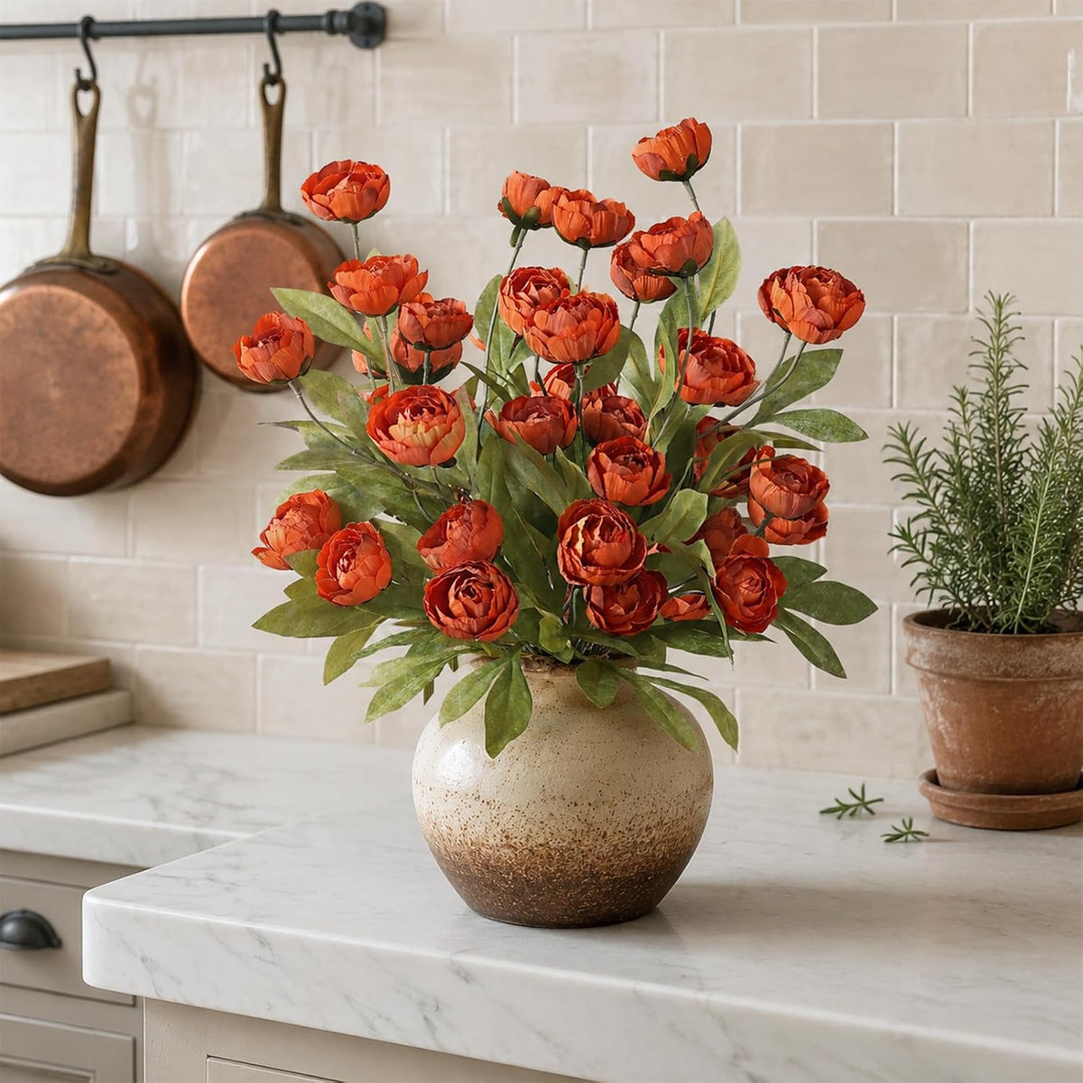 6 Pcs 27" Faux Silk Peony Artificial Fall Flowers Stems for Vase (Orange)