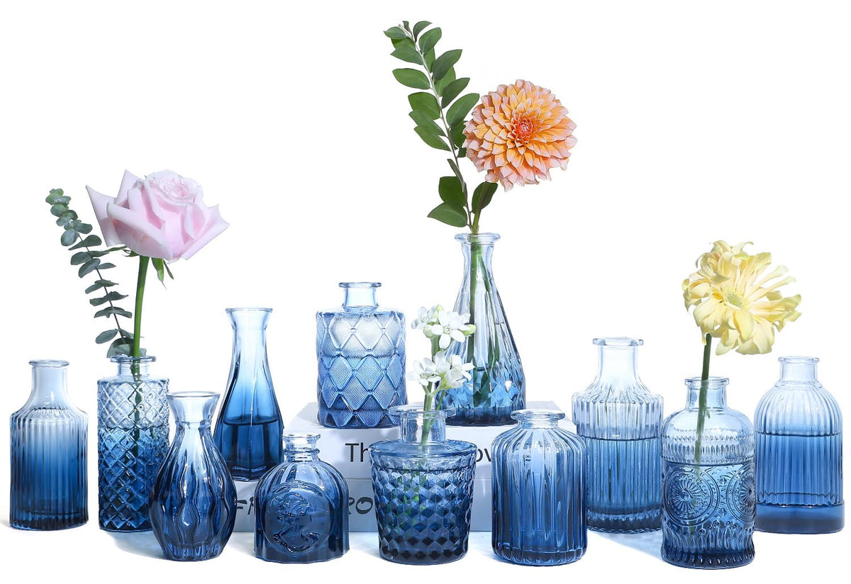UPBUD Amber Gold Glass Bud Vases Set of 12, Small Vases for Flowers