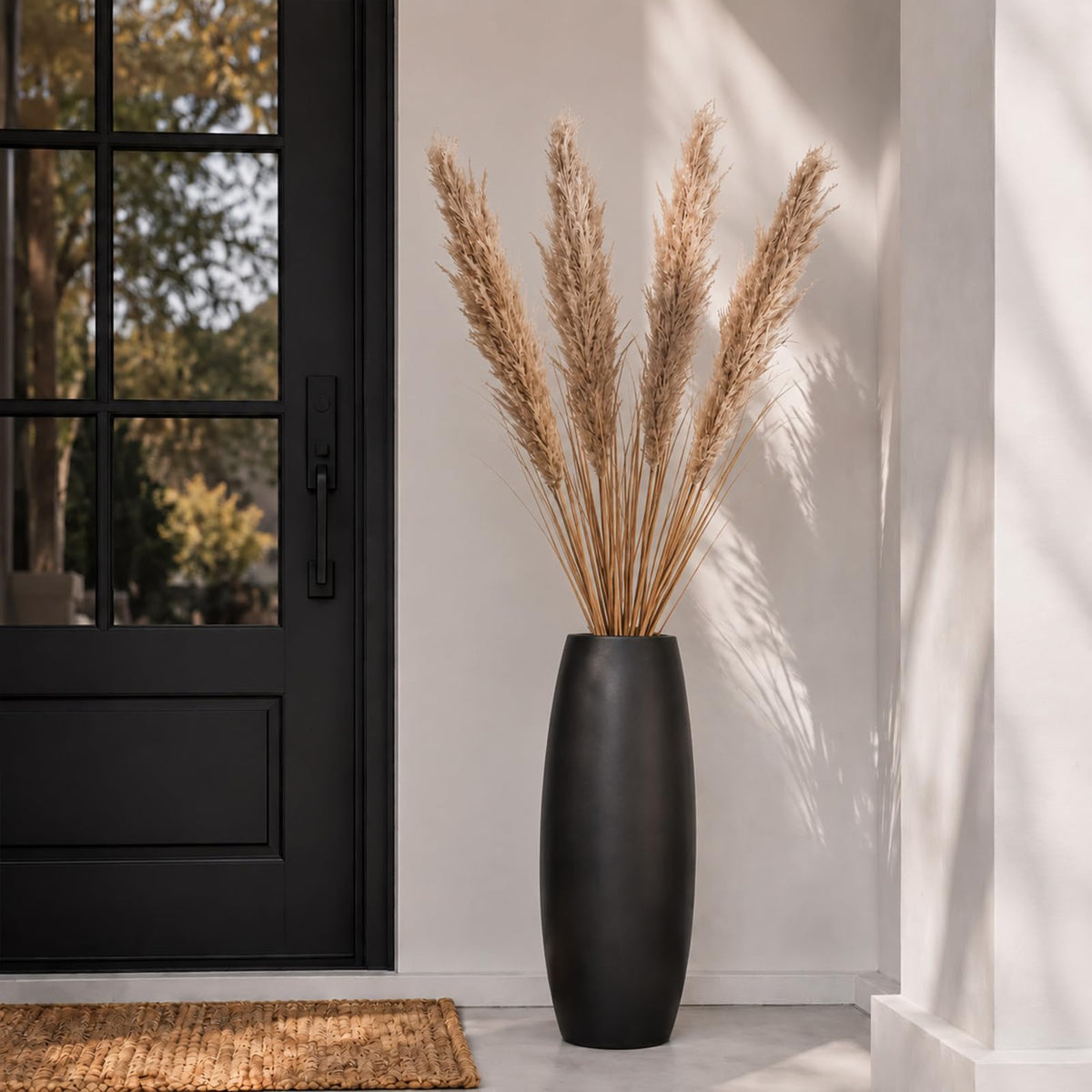 Wavwavw 4 Stem 4ft Artificial Pampas Grass Tall Reed Grass Decor,Green Grey