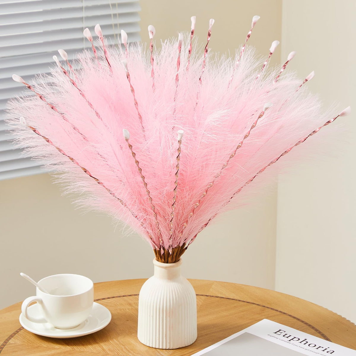 Alecono 30pcs Pampas Grass 17in, Pink Pampas Grass Decor for Home Decoration