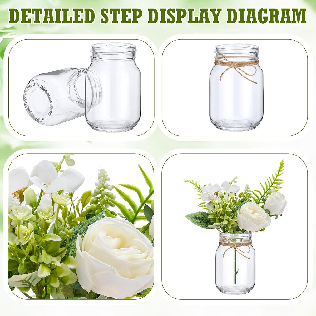 XunYee 10 Set Mason Jars for Centerpieces,White,Rose