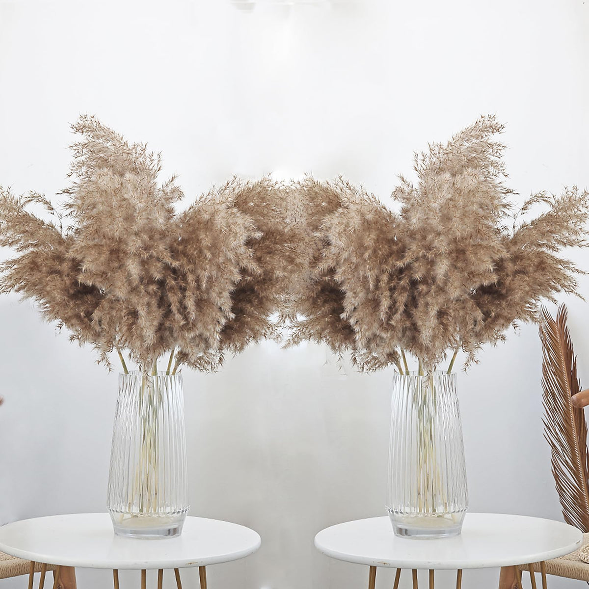20 Stems 28" Large Brown Pampas Grass - Natural Fluffy Pompas Grass Bulk for Floor Vase - Boho Decor Home Wedding Event Decor, Gift