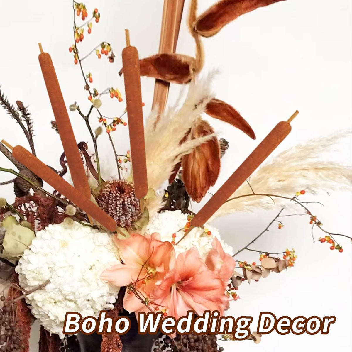 20 Pcs Dried Cattails, 17" Brown for Fall Centerpiece & Wedding Decor