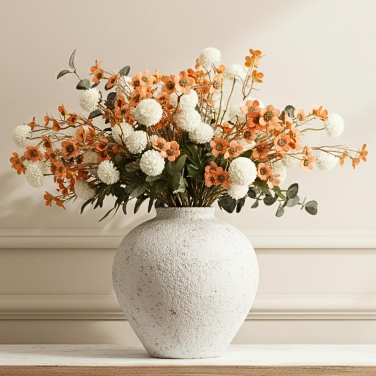 Faux Fall Flowers, Burnt Orange Artificial Floral Stems For Vase