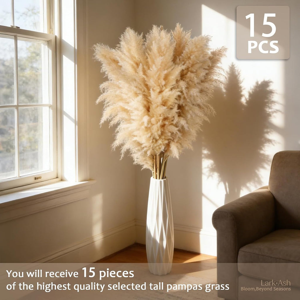 55inch 15pcs Tall Pampas Grass for Floor Vase-Dried Pampas Grass Decor Tall Brown Large Pompas Grass Floral-Long Fluffy Pompas Grass for Living Room,Farmhouse,Entryway,Wedding and Boho Home Decor