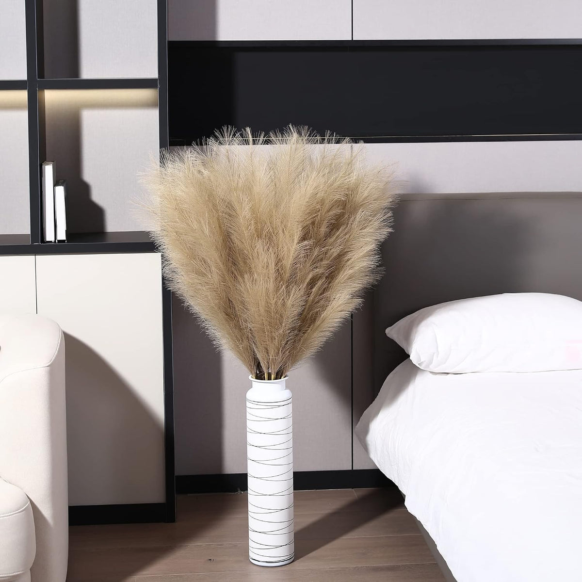 Wertuirk 8 Pcs 45 inch Tall Faux Brown Pampas Grass Decor