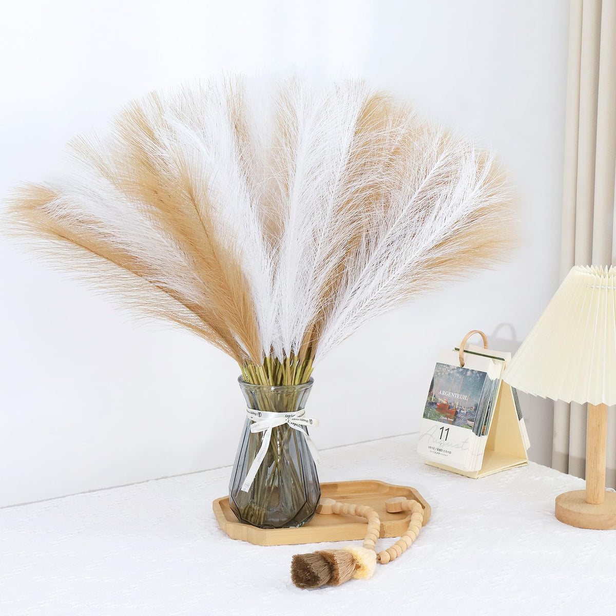 Pampas Grass Decor 30 Pcs 21.7 Inch Faux Brown Pampas Grass Bulk Artificial Dried Flowers Small Vase Filler Pompas Grass.