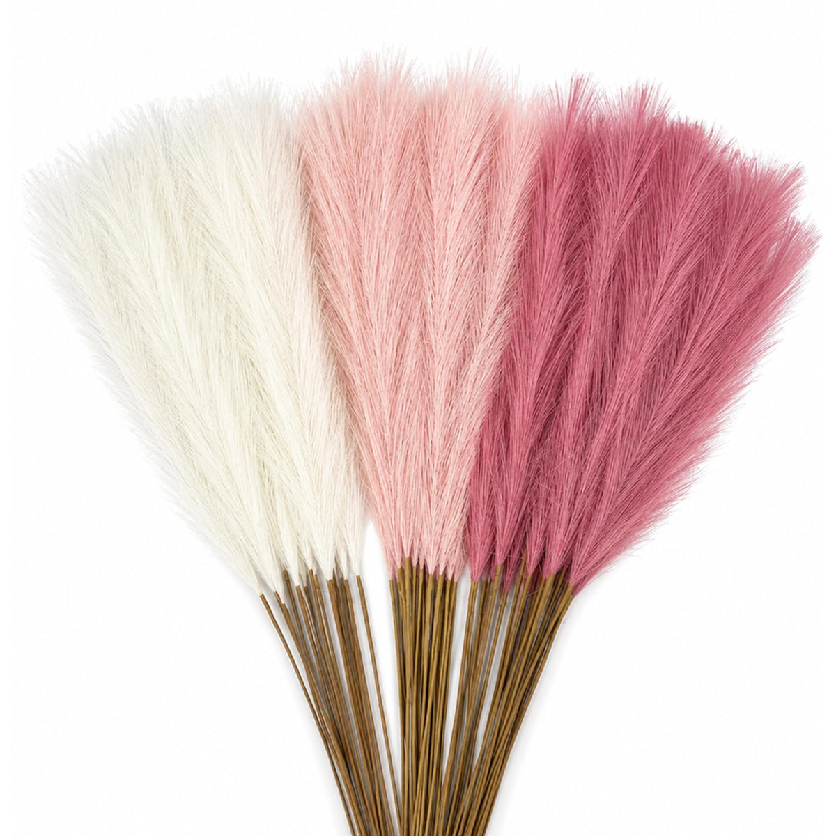 60Pcs 21.7" Artificial Small Pampas Grass Faux Flower Vase Filler Fluffy Faux Short Pampas Grass for Home Wedding Centerpieces Boho Decorations (Iovy & Beige Yellow & Brown)