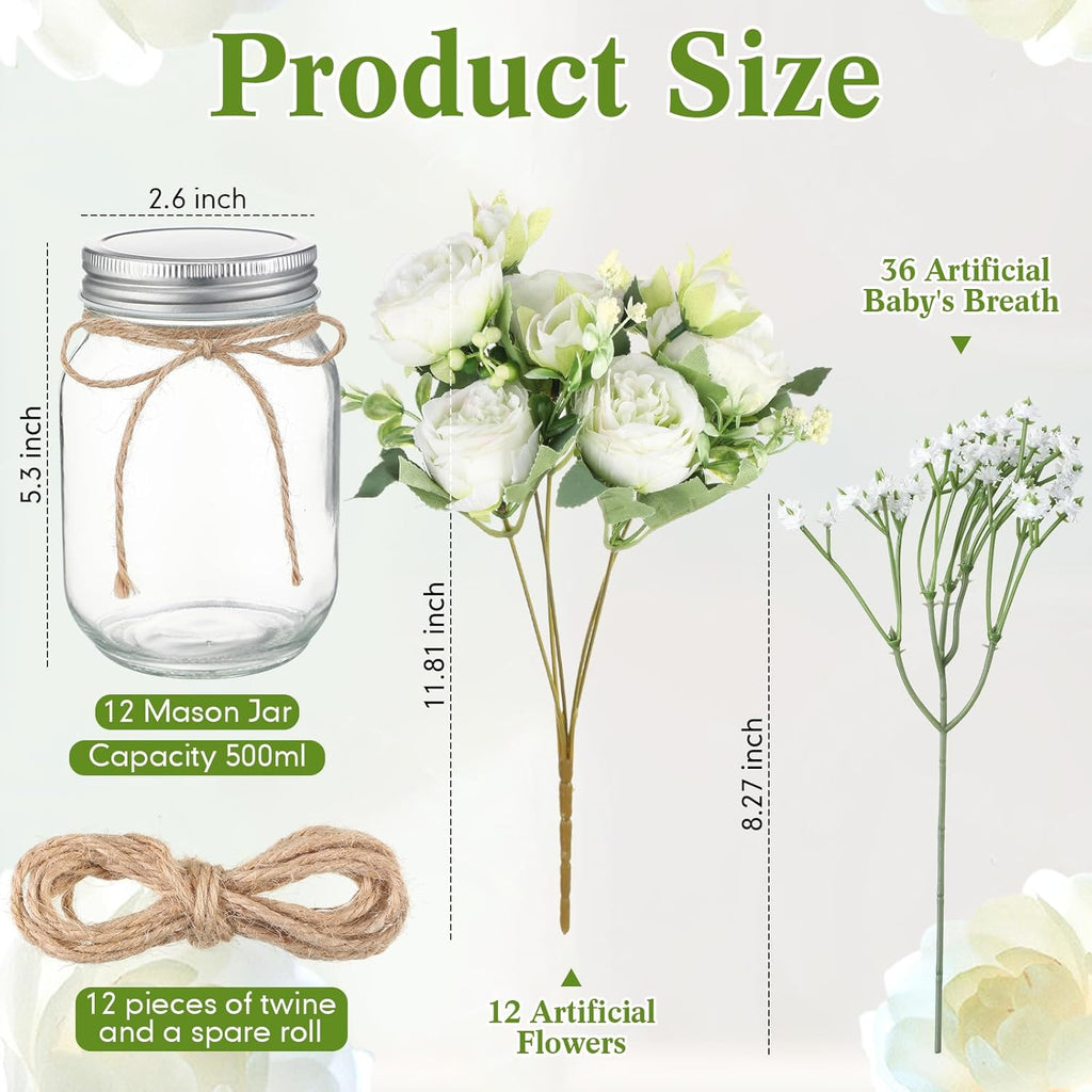 Zeyune 12 Sets Mason Jar Flowers Centerpiece Table Decorations,Green