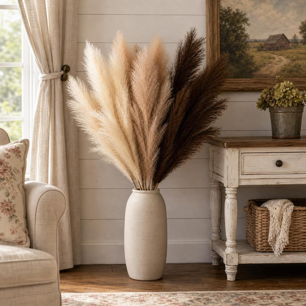GNDR 9 PCS 45" Artificial Pampas Grass Dark Brown & Beige & Brown