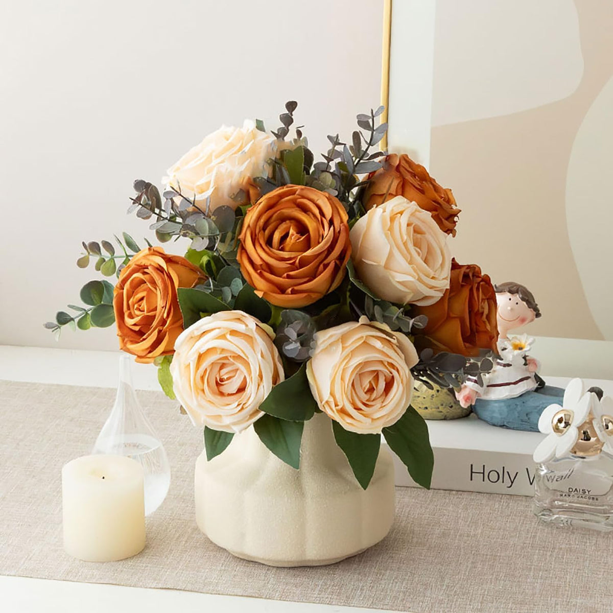 Artificial Flowers with Ceramic Vase Faux Hydrangea Flower Arrangements Table Centerpieces for Home Garden Party Wedding Decoration