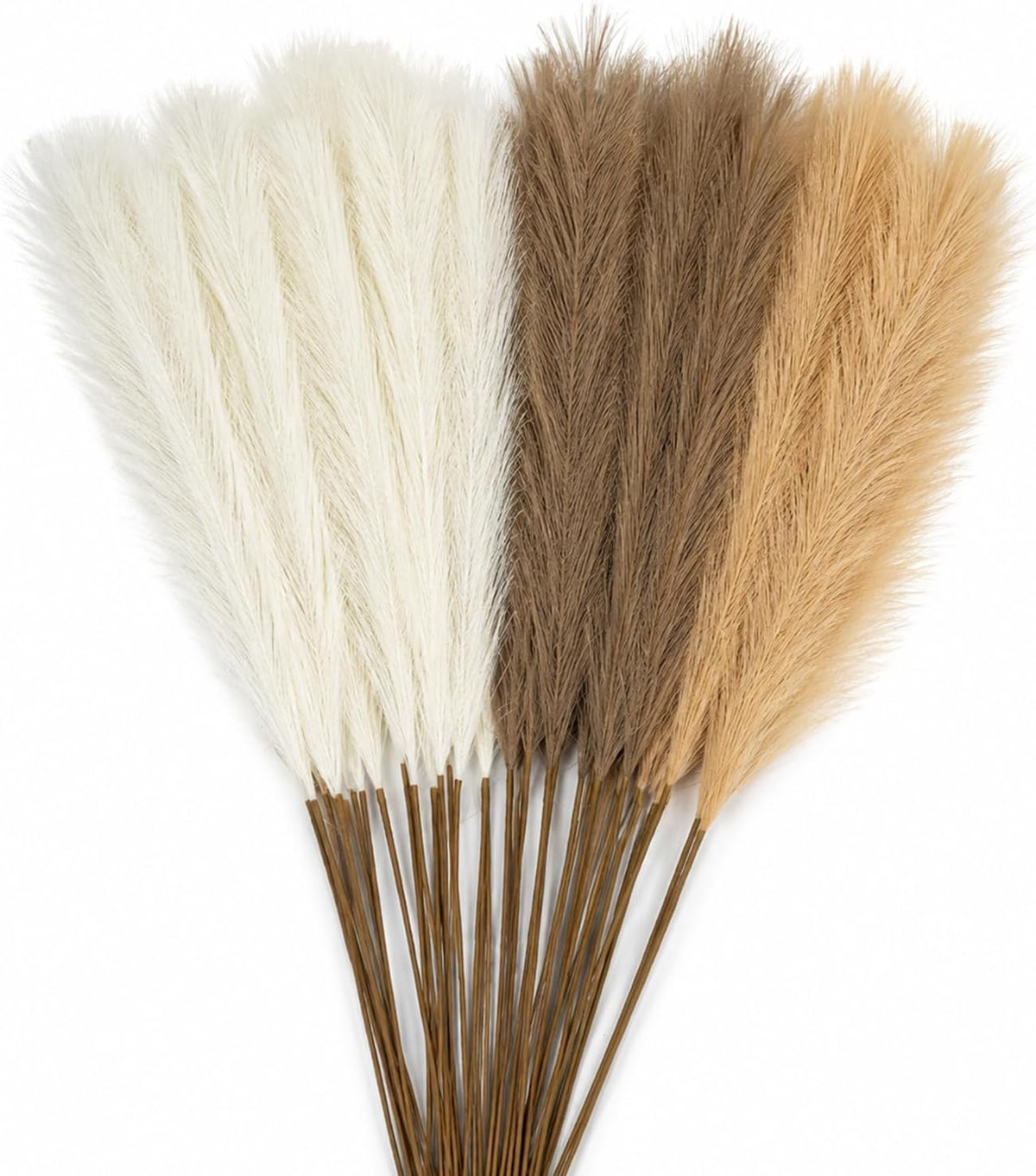 60Pcs 21.7" Artificial Small Pampas Grass Faux Flower Vase Filler Fluffy Faux Short Pampas Grass for Home Wedding Centerpieces Boho Decorations (Iovy & Beige Yellow & Brown)