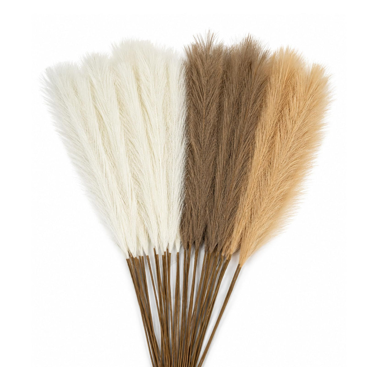 60Pcs 21.7" Artificial Small Pampas Grass Faux Flower Vase Filler Fluffy Faux Short Pampas Grass for Home Wedding Centerpieces Boho Decorations (Iovy & Beige Yellow & Brown)