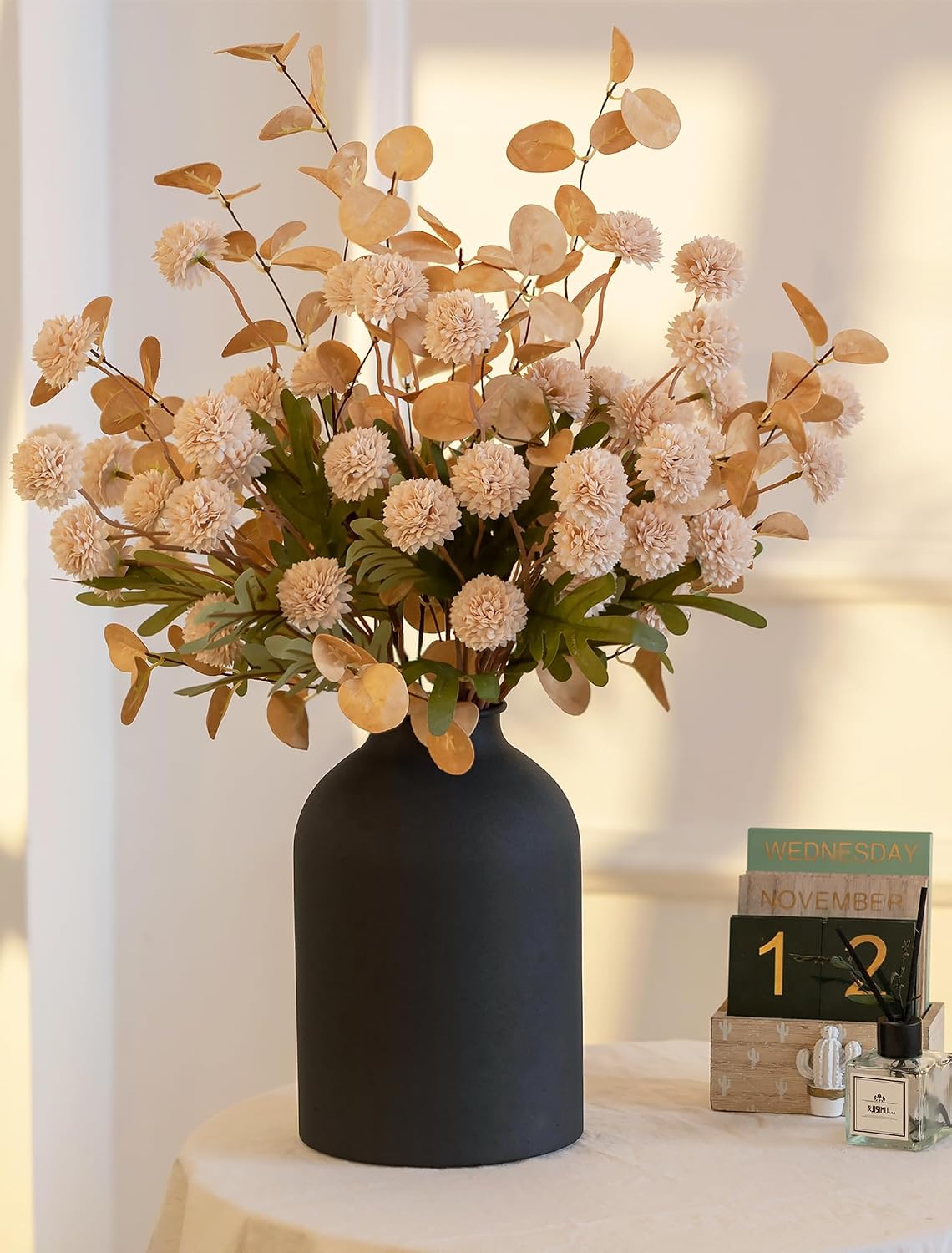 BLOSMON Fake Flowers Centerpieces for Tables, Beige Mums for Dining Room