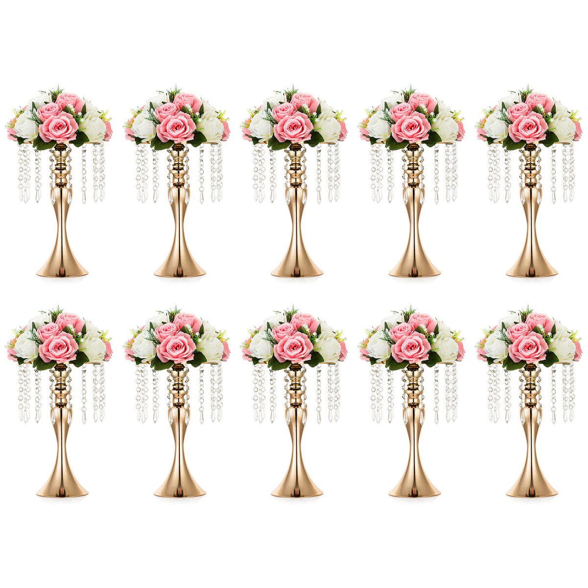 NUPTIO Tall Vase Table Centerpiece, 13.8", Gold, 10 Pcs