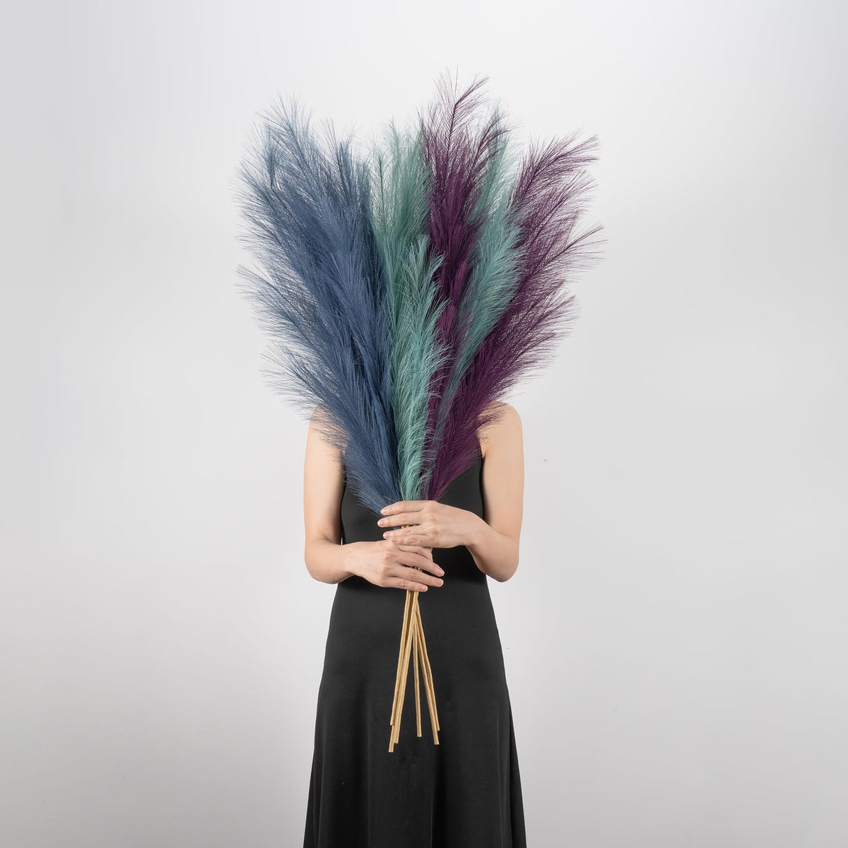 Pampas Grass Decor Tall, 43"/110cm Faux Pampas Grass 6 Stems Large Pompass Grass Branches Tall Bulk Boho Flower Arrangement for Home Room Wedding Party Decor(Purple)