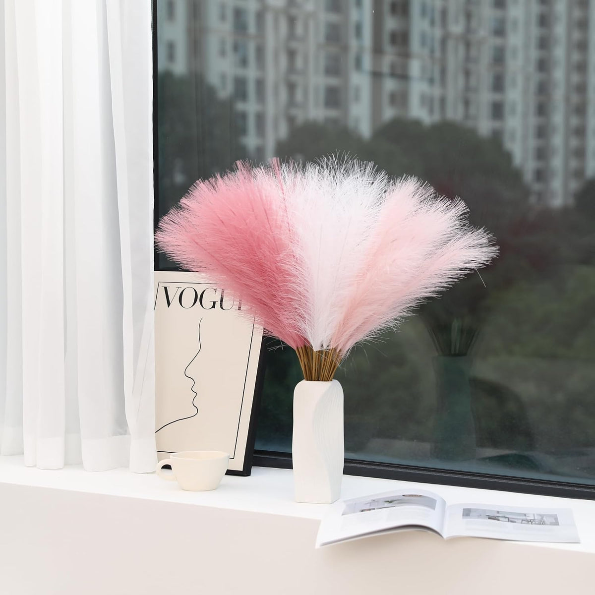 Wertuirk 30pcs Faux Pampas Grass - 24 Inch Pink Pampas Grass Home Decor