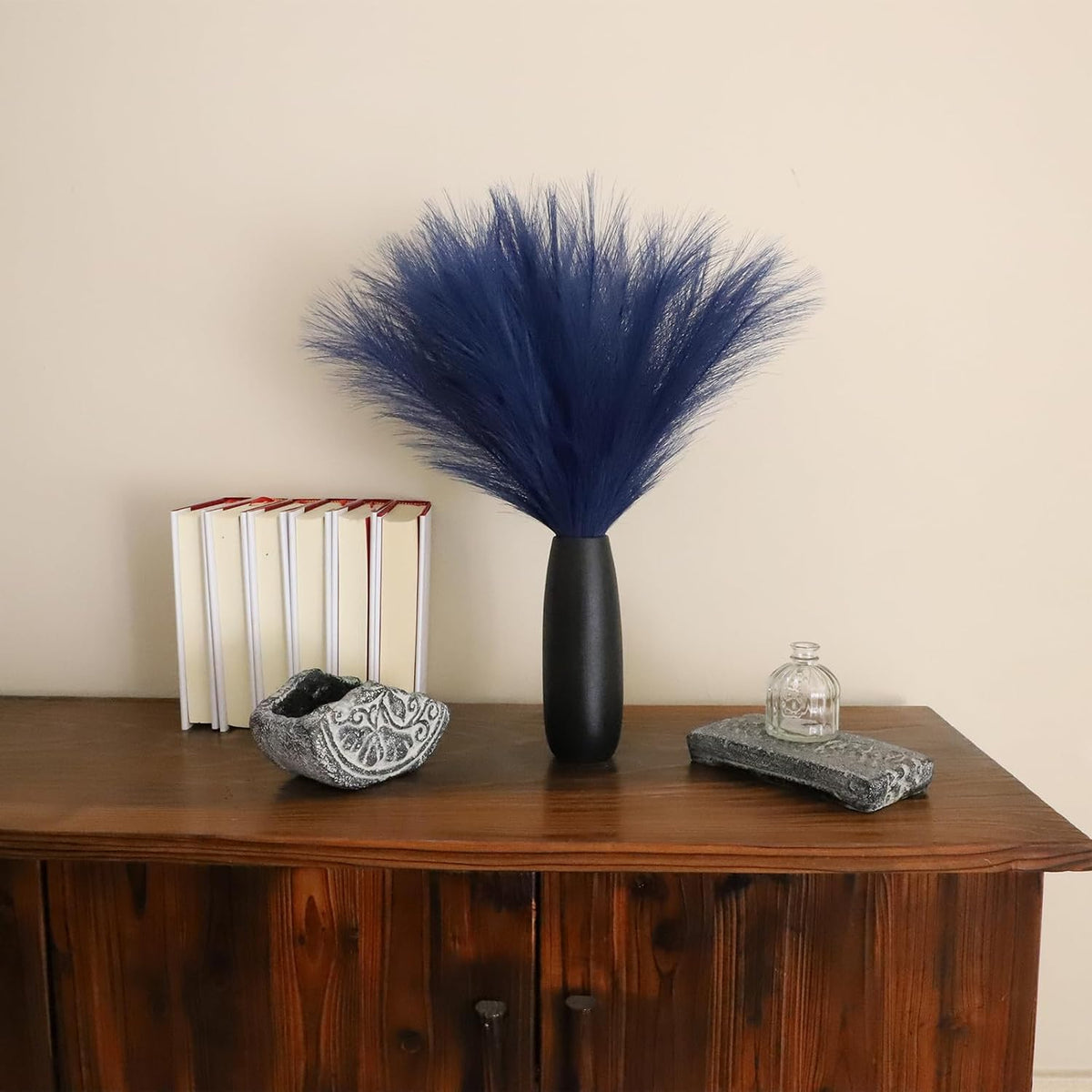 LWINGFLYER Navy Blue Faux Pampas Grass Decor 18-Inch Short 6 Stems Dried Flowers for Small Vase Boho Home Decor Wedding Bouquet Party Decoration Flower Arrangement Balloon Garland