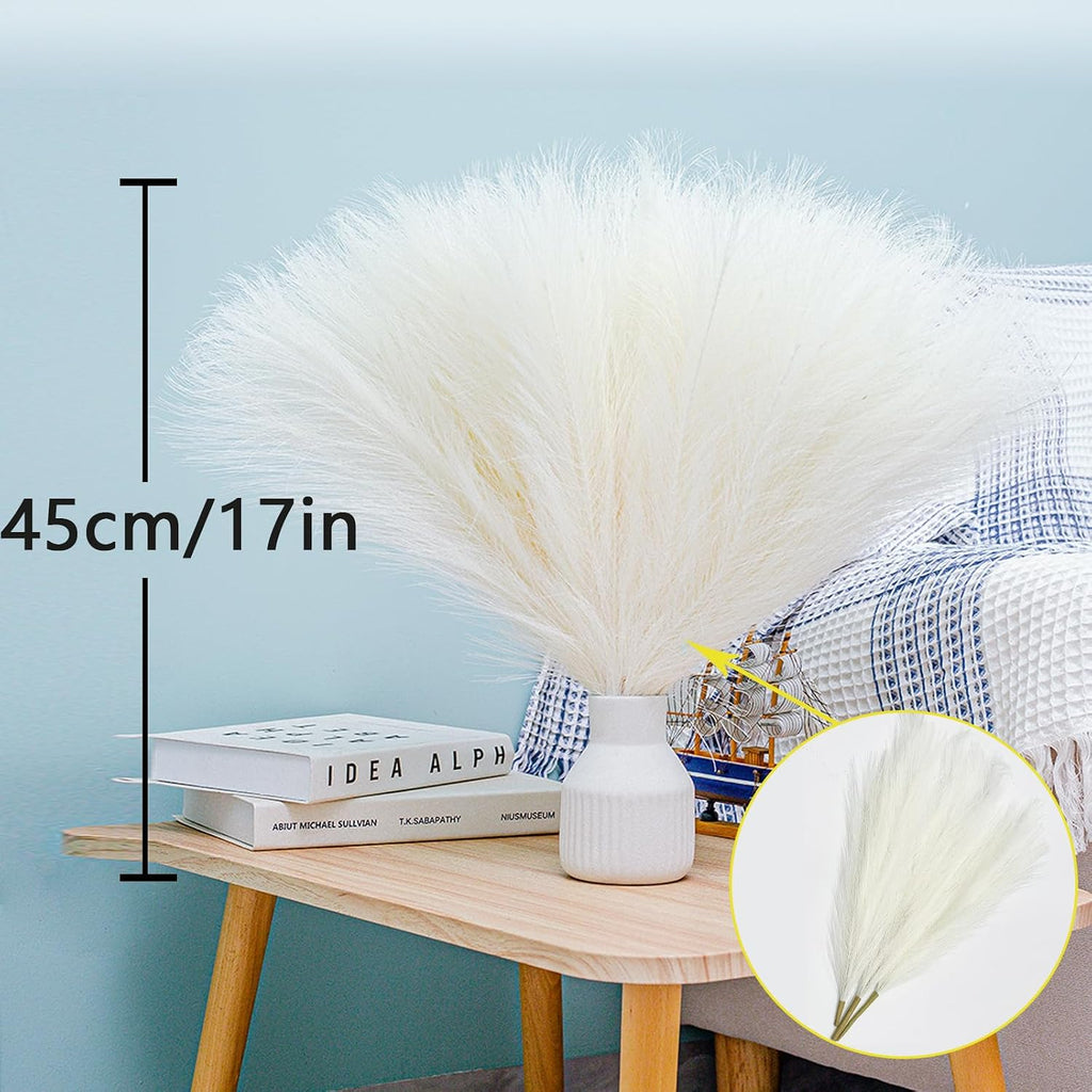 10 Stems White Pampas Grass Fluffy 17.7" Faux Pampas Grass Decor