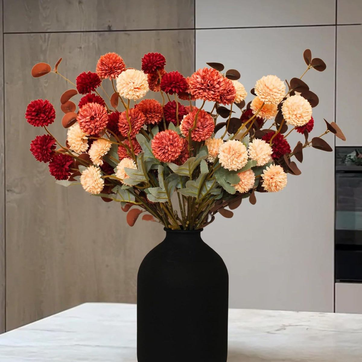 Faux Fall Flowers, Burnt Orange Artificial Floral Stems For Vase