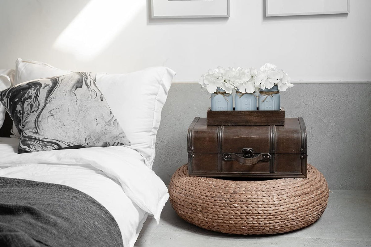Mkono Mason Jar Centerpiece with Wood Tray Farmhouse Coffee Table Decor
