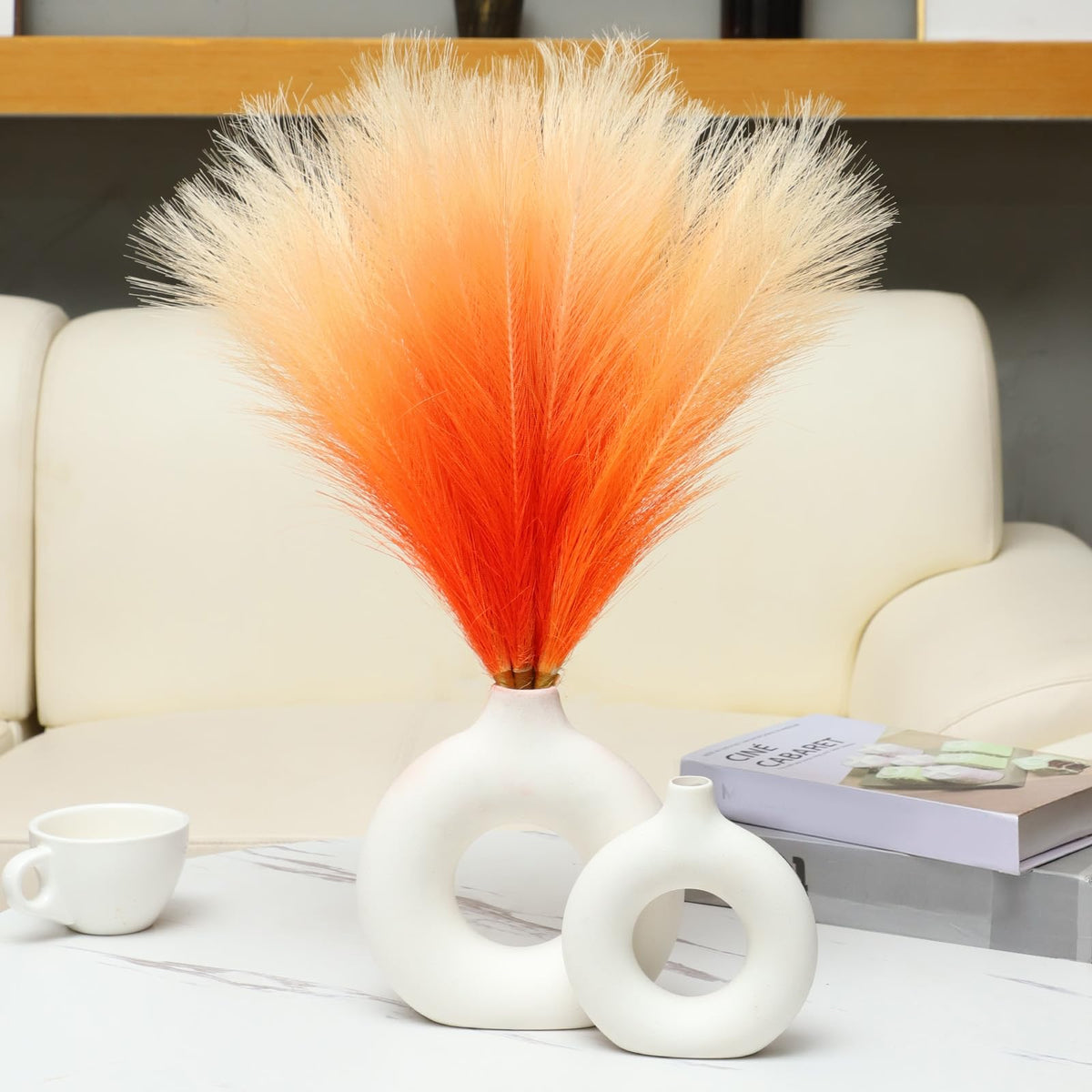 UREYMX Faux Pampas Grass Decor 17.7 Inch 30pcs, Artificial Pampas Grass Fluffy Home Decor, Short Vase Room Decor pompous Grass Flower Arrangement for Boho Home Wedding Decoration (Black,White,Grey)