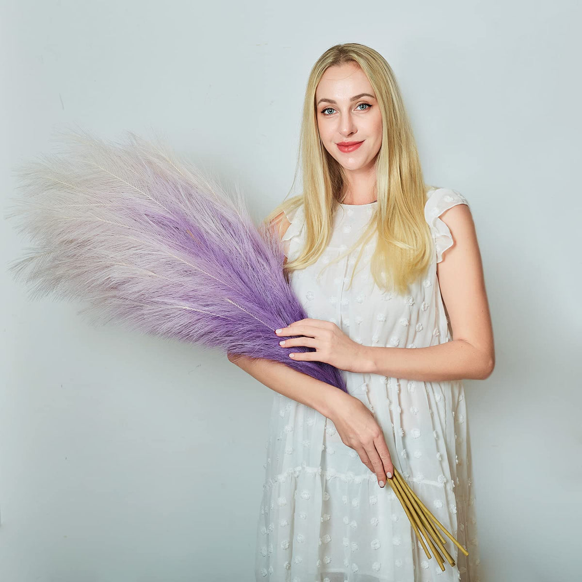 Pampas Grass Decor Tall, 43"/110cm Faux Pampas Grass 6 Stems Large Pompass Grass Branches Tall Bulk Boho Flower Arrangement for Home Room Wedding Party Decor(Purple)
