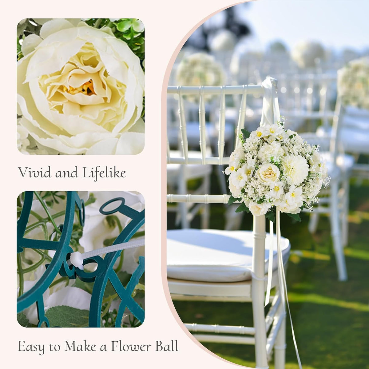 Flower Balls Centerpieces for Tables: White Silk Rose, 10Pcs
