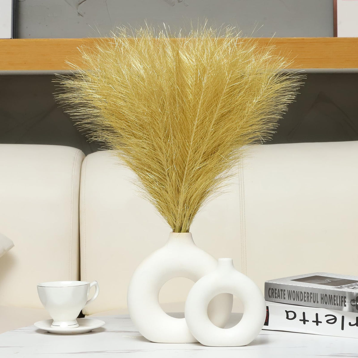 UREYMX Faux Pampas Grass Decor 17.7 Inch 30pcs, Artificial Pampas Grass Fluffy Home Decor, Short Vase Room Decor pompous Grass Flower Arrangement for Boho Home Wedding Decoration (Black,White,Grey)
