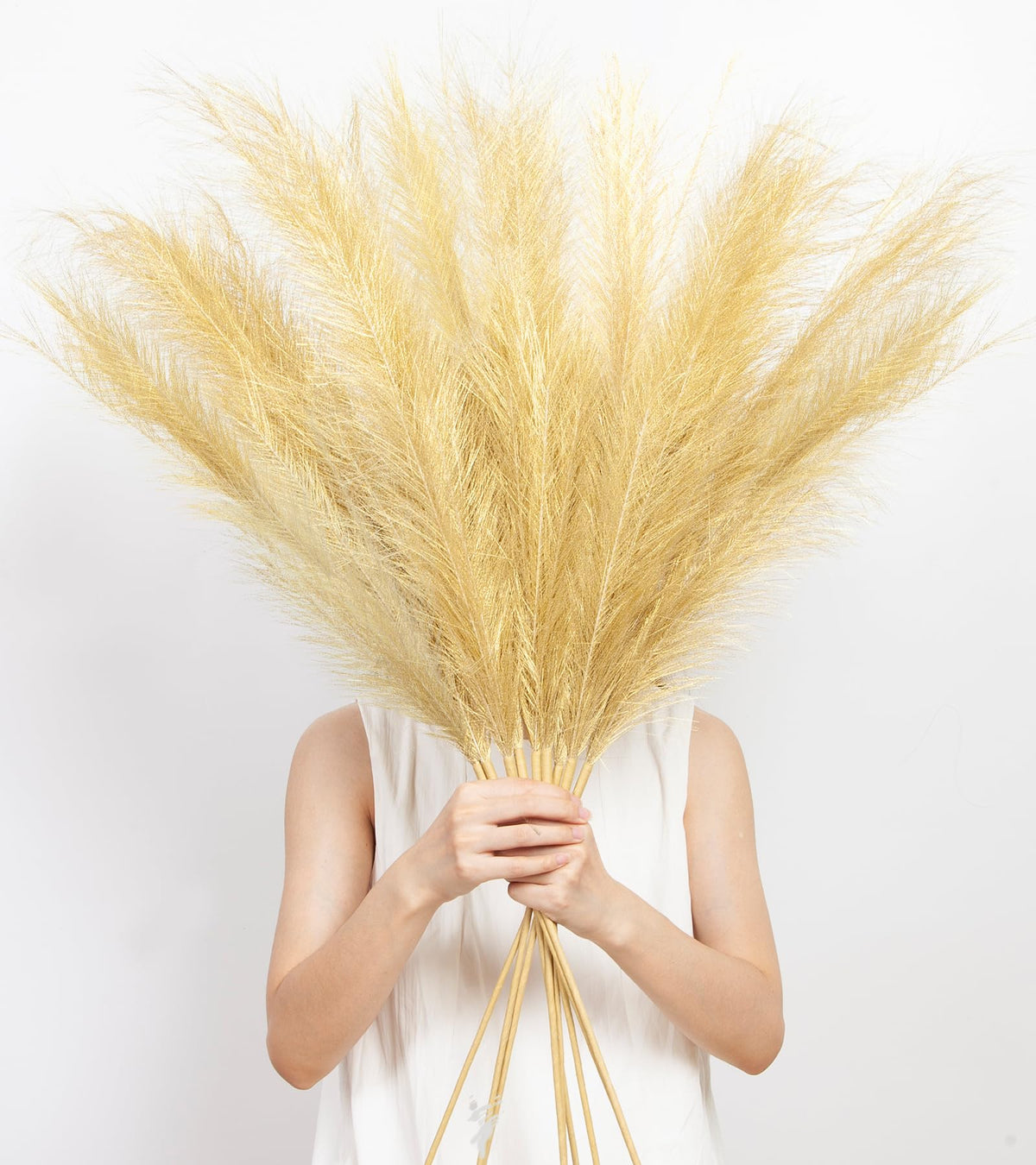 9 Pcs 45" Tall Pampas Grass White Decor, Long Stem Artificial Flower Floor Vase Large Faux Floral Pompas Fake Plants Dried Bouquet Arrangement Vase Filler for Boho Home Wedding Decoration