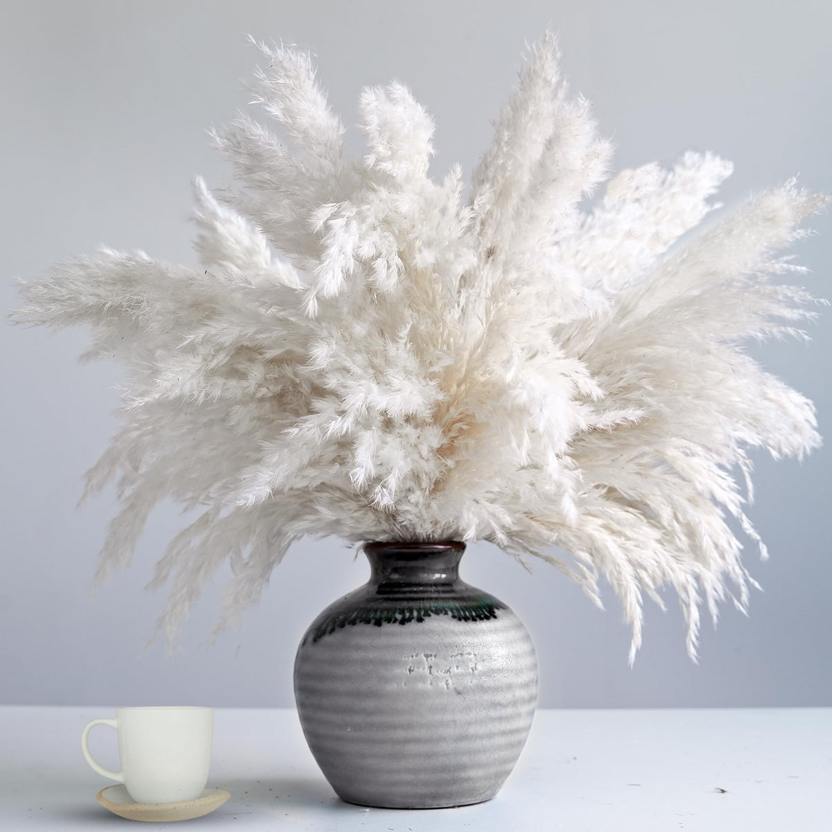 40PCS White Pampas Grass for Home Decor - Elegant Boho Decor - Premium Quality Pampas Grass Stems - Perfect for House, Nursery, Western, Wedding, Table, and Bohemian Decor