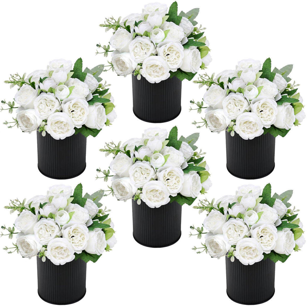6 Set Pre-Made Flower Table Centerpieces (White, 6 X Dahlias Table Centerpieces)