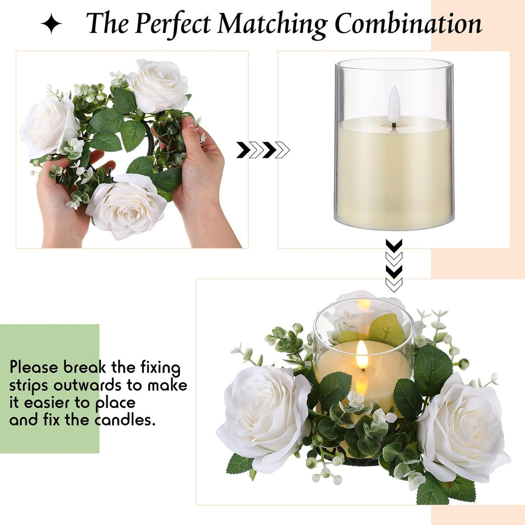 Yunlly 12 Pcs Rose Candle Rings with Candles Sets, White