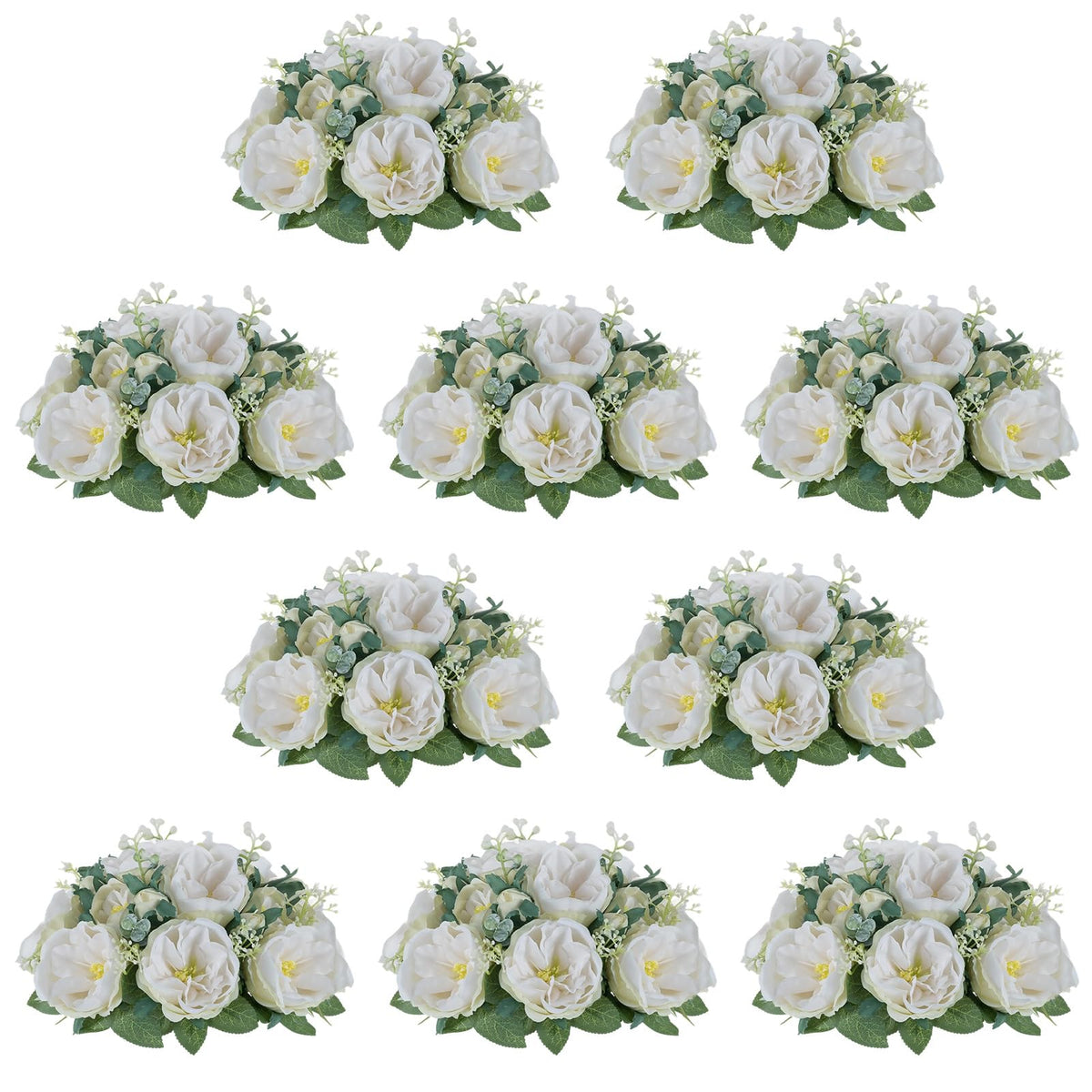 NUPTIO Flower Balls for Table Centerpieces: White Fake Flowers, 8.6 Inch