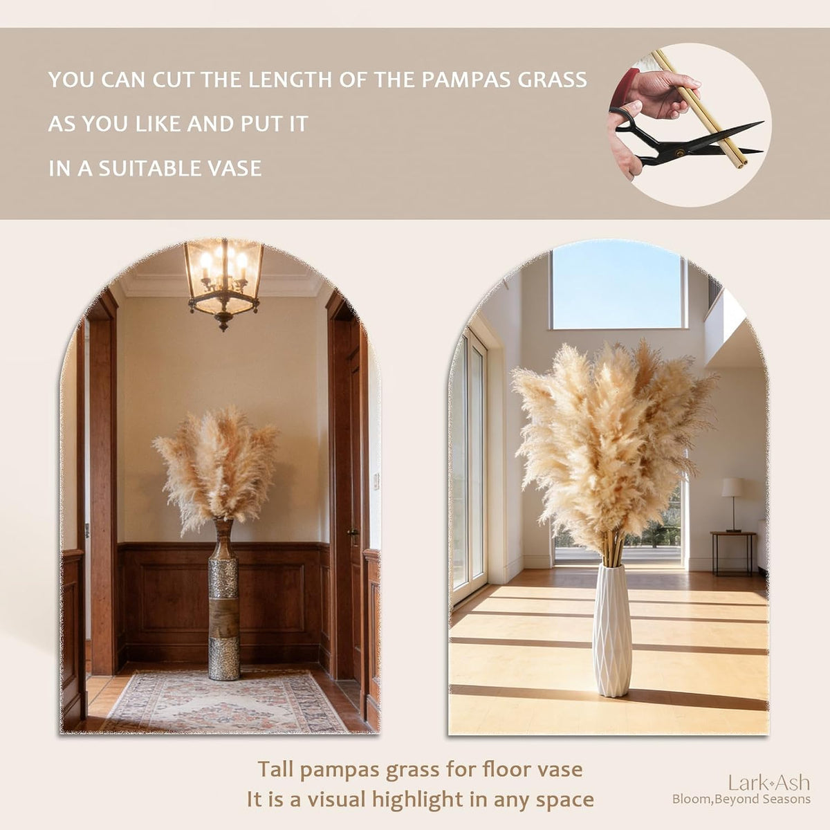 55inch 15pcs Tall Pampas Grass for Floor Vase-Dried Pampas Grass Decor Tall Brown Large Pompas Grass Floral-Long Fluffy Pompas Grass for Living Room,Farmhouse,Entryway,Wedding and Boho Home Decor